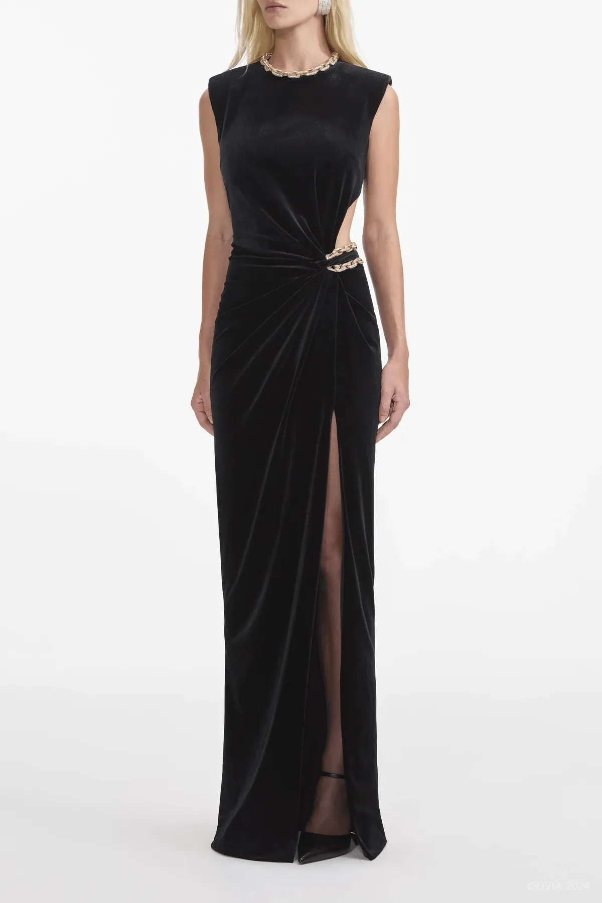Black Velvet Embellished Maxi Dress