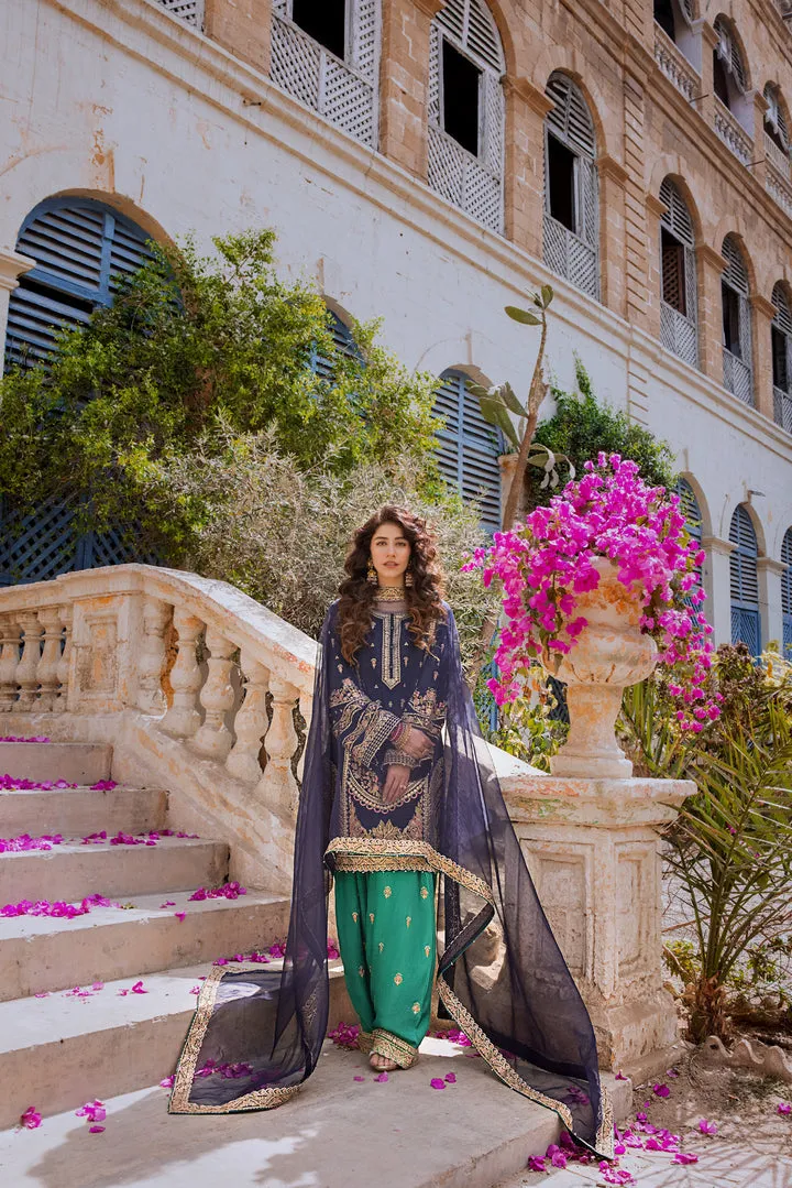 Blue Green Salwar Kameez for Pakistani Party Dresses
