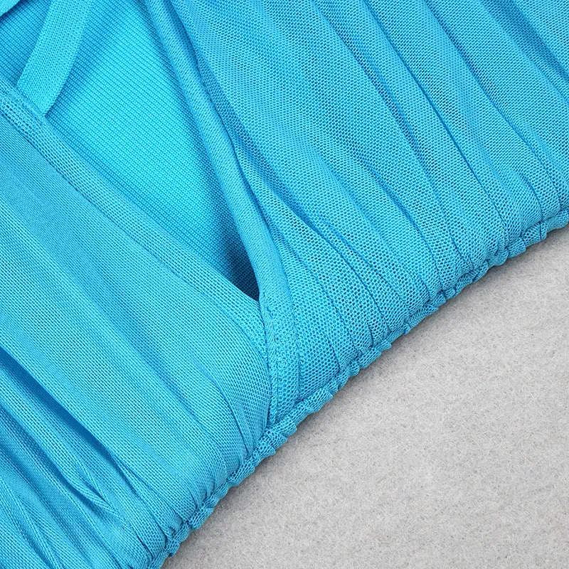 Blue Halter Cross Hollow Mini Dress