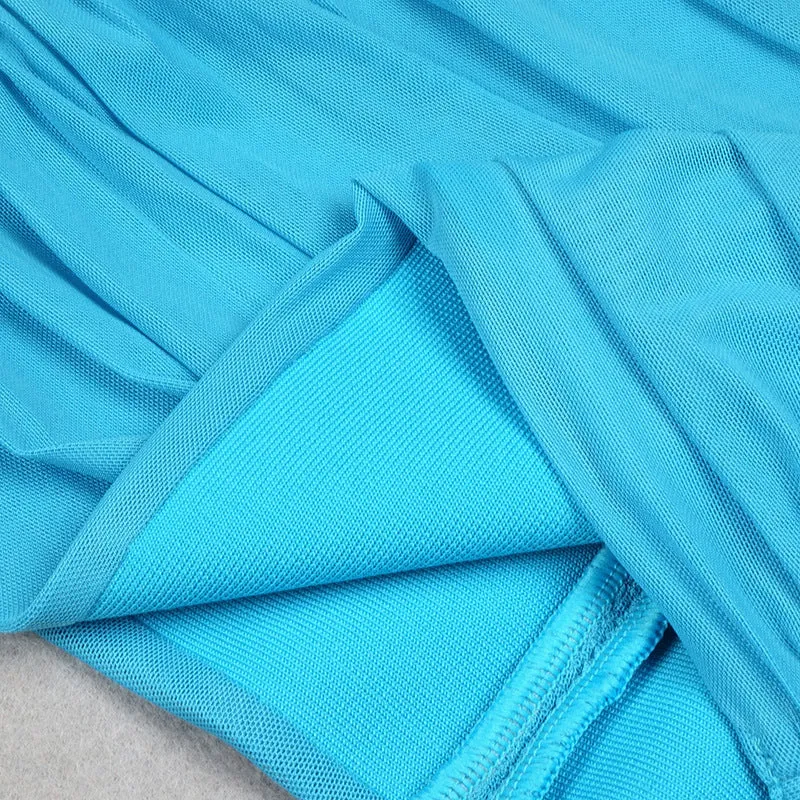 Blue Halter Cross Hollow Mini Dress