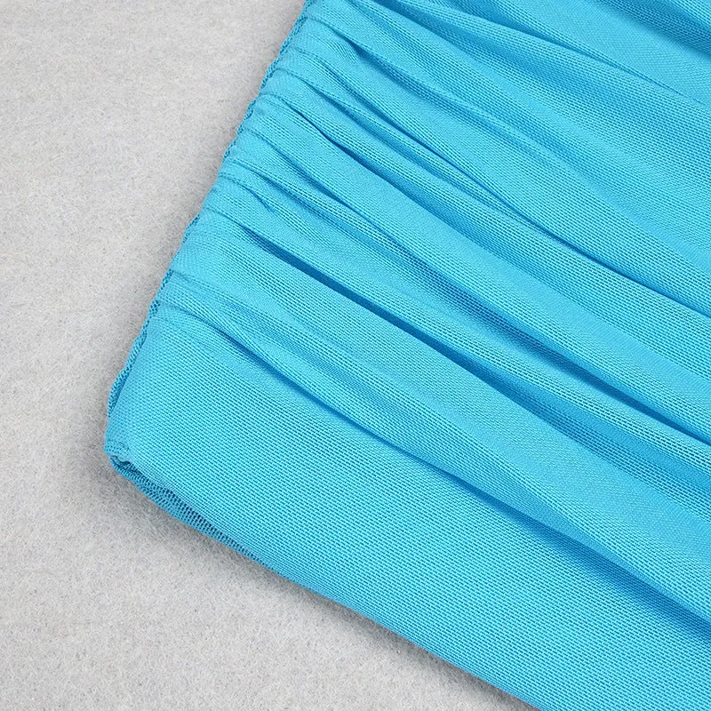 Blue Halter Cross Hollow Mini Dress