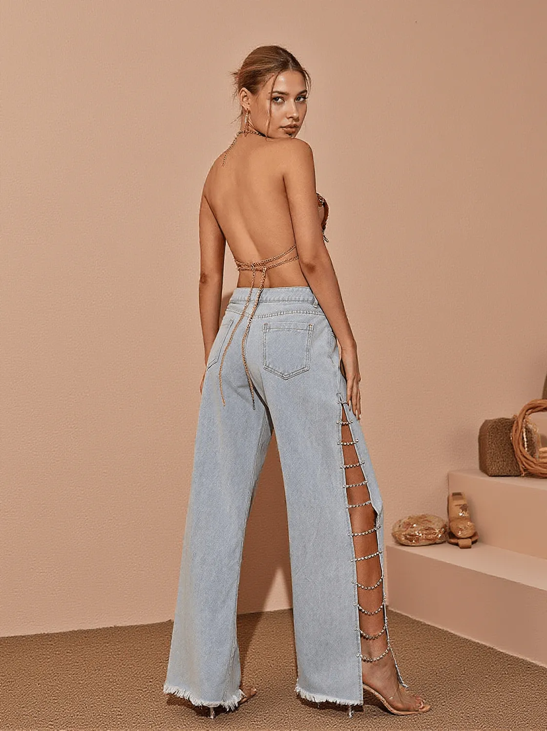 Bodie Cutout Denim Pants In Blue