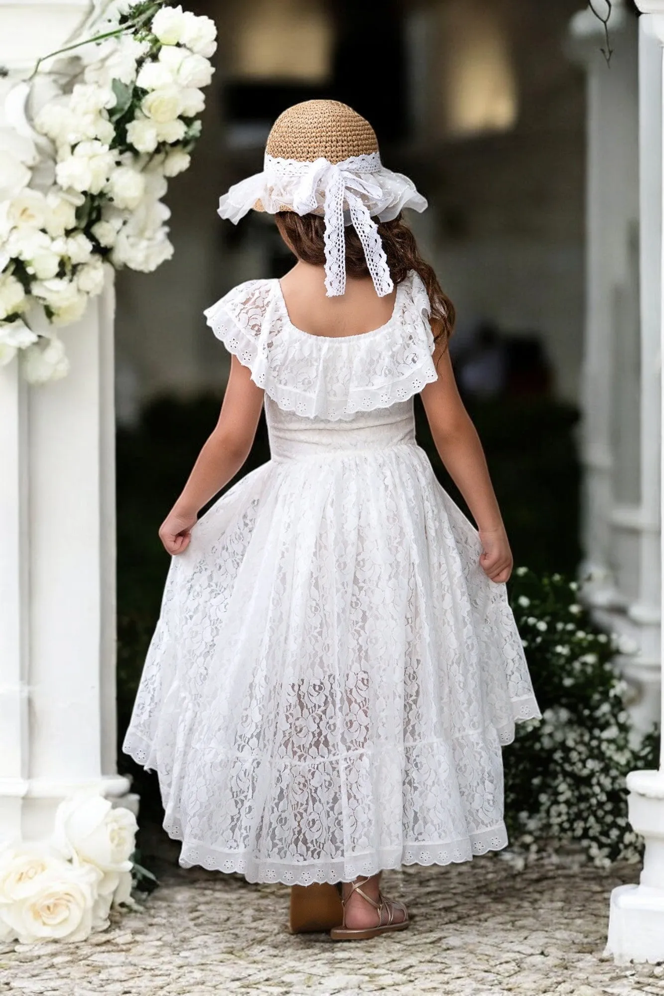 Bohemian Lace High Low Party Dress in White