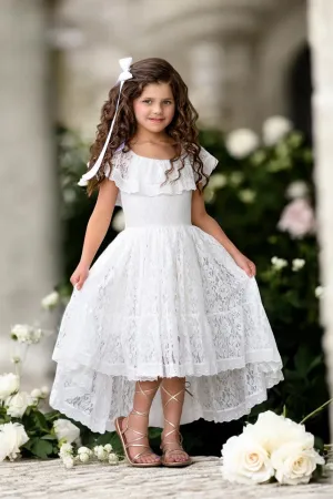 Bohemian Lace High Low Party Dress in White