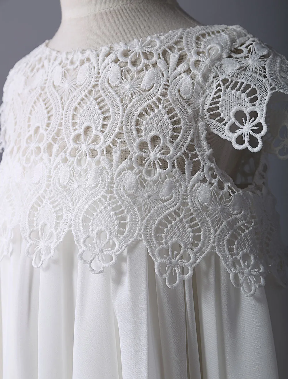 Boho Ivory Lace Cap Sleeves Chiffon Short Kids Party Dresses For Summer