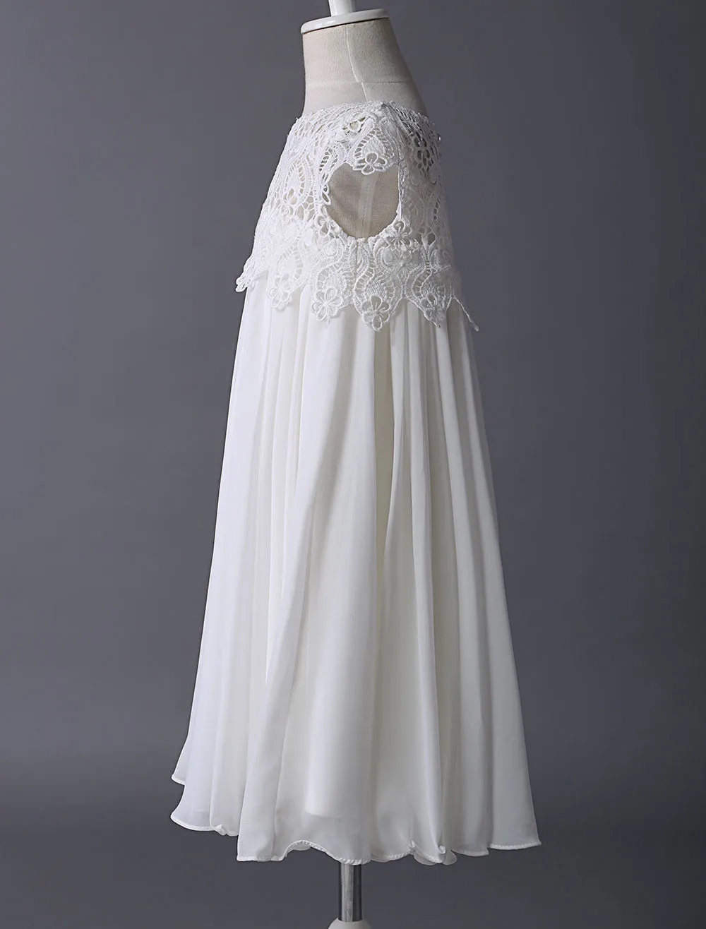 Boho Ivory Lace Cap Sleeves Chiffon Short Kids Party Dresses For Summer