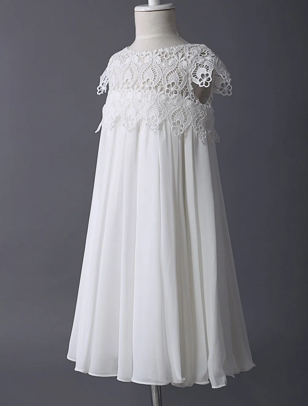 Boho Ivory Lace Cap Sleeves Chiffon Short Kids Party Dresses For Summer