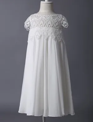 Boho Ivory Lace Cap Sleeves Chiffon Short Kids Party Dresses For Summer