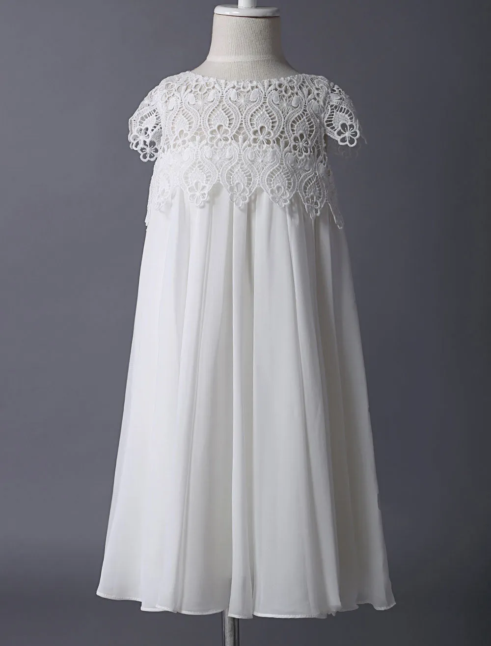 Boho Ivory Lace Cap Sleeves Chiffon Short Kids Party Dresses For Summer