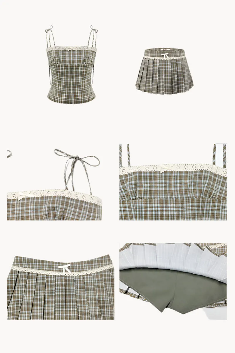 Bow Check Camisole Top / Skirt