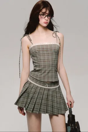 Bow Check Camisole Top / Skirt