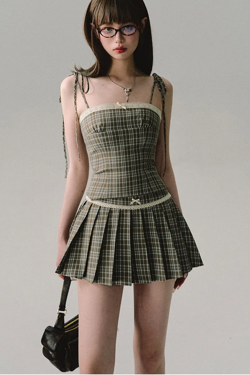 Bow Check Camisole Top / Skirt