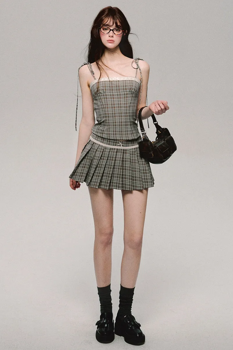 Bow Check Camisole Top / Skirt