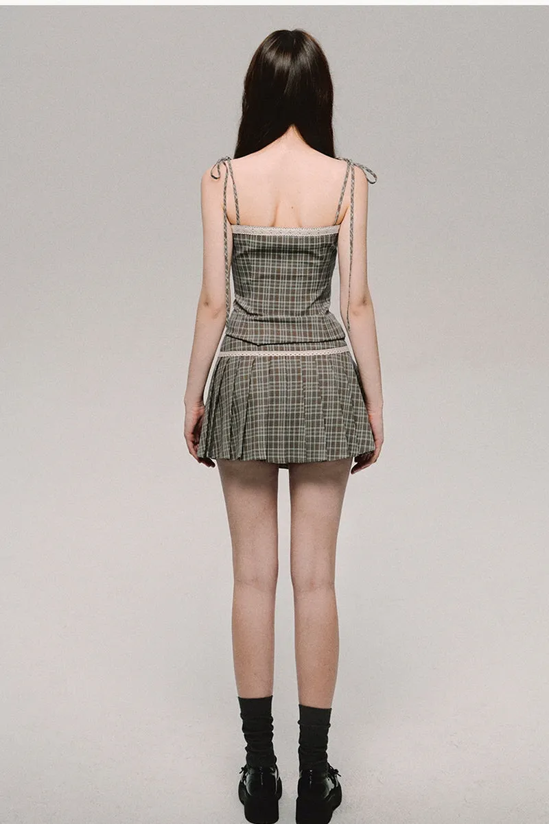 Bow Check Camisole Top / Skirt