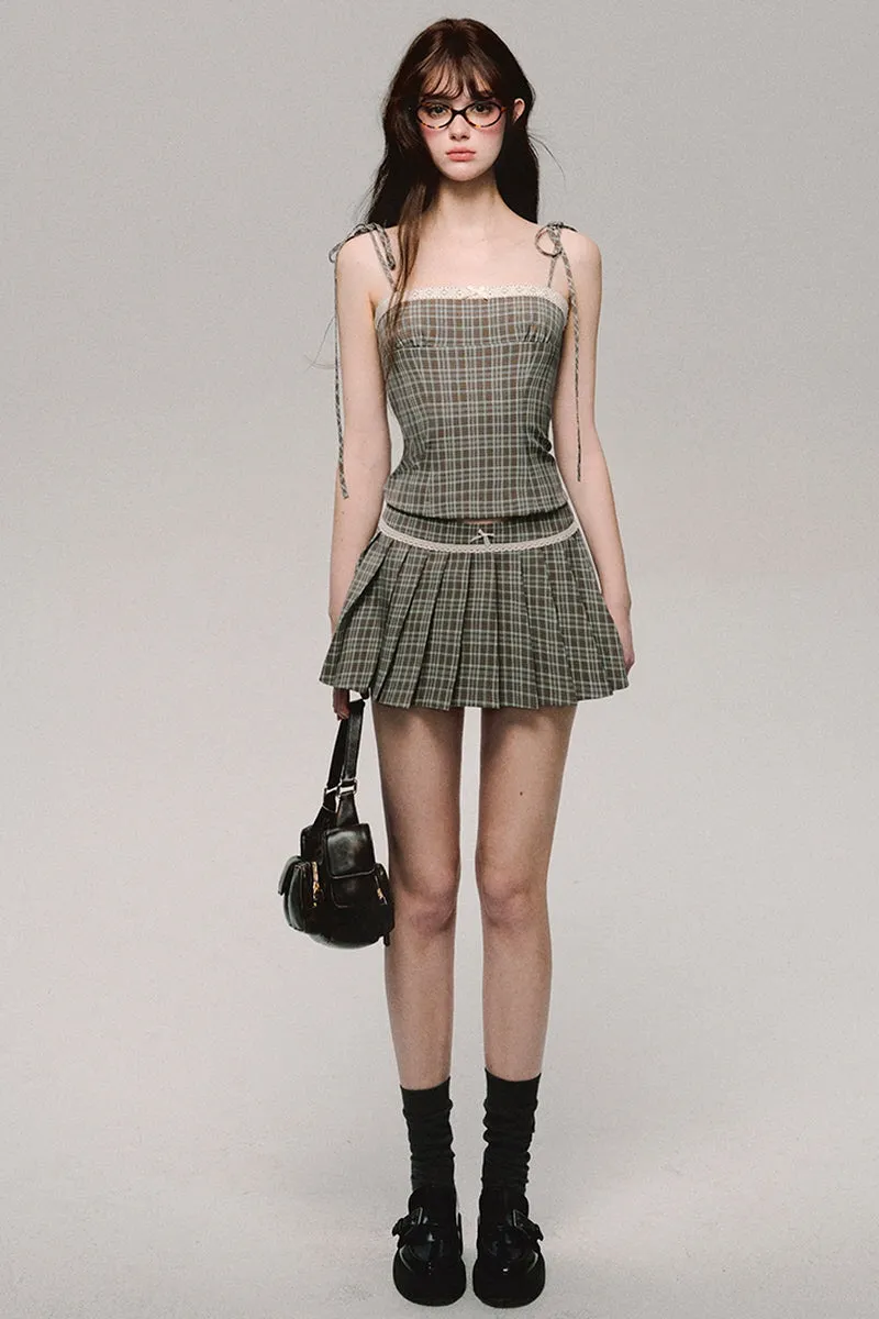 Bow Check Camisole Top / Skirt