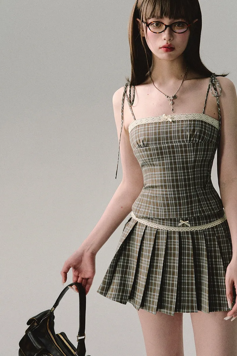Bow Check Camisole Top / Skirt