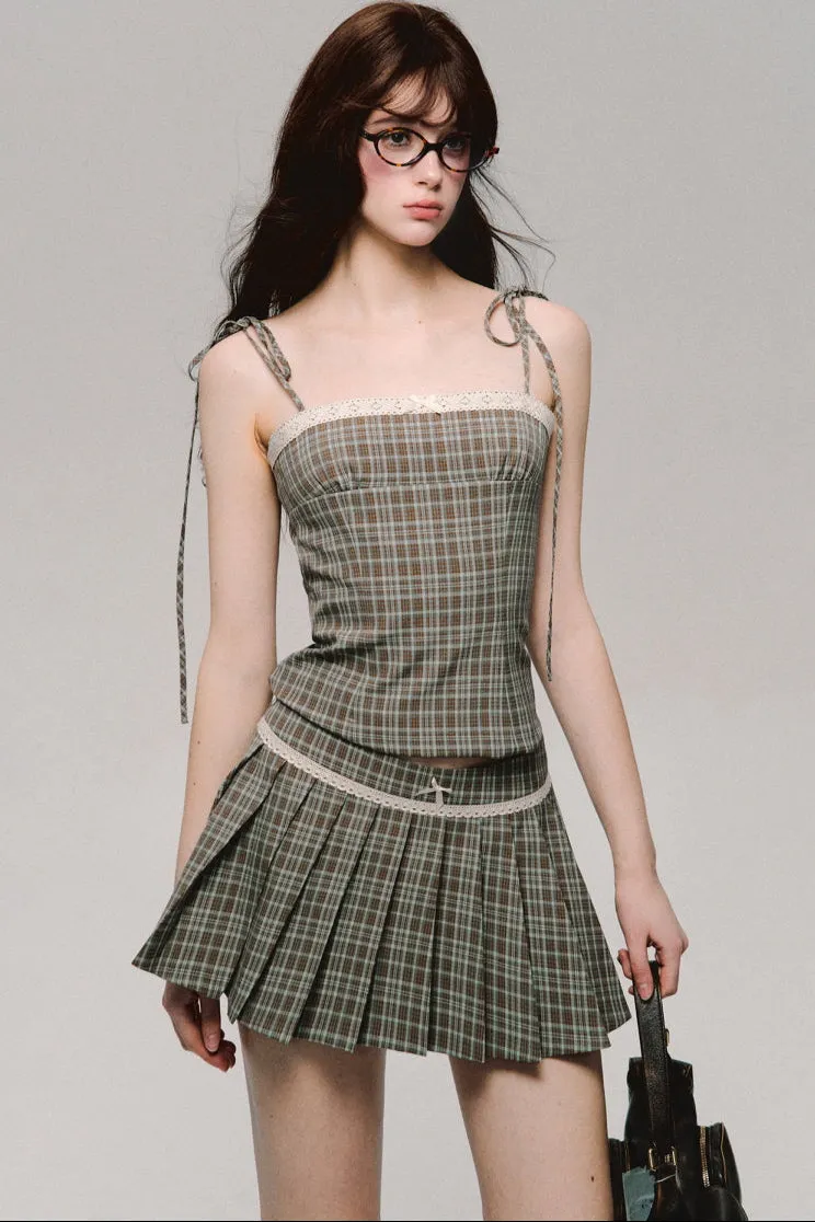 Bow Check Camisole Top / Skirt