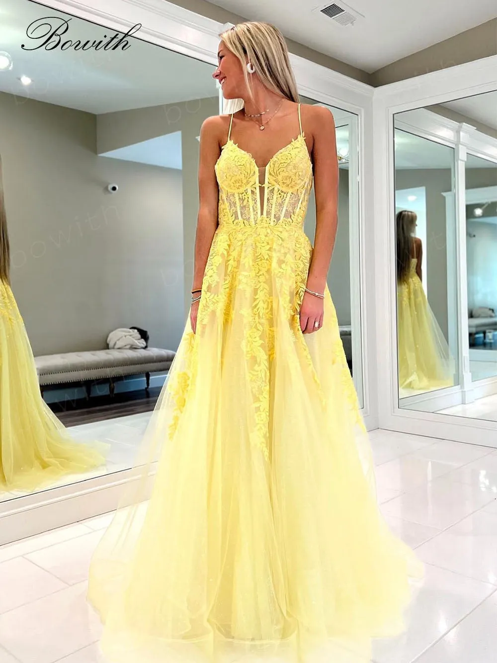 Bowith Applique Prom Dresses Long Graduation Dresses for Women Lace Up Evening Gown vestidos de cóctel