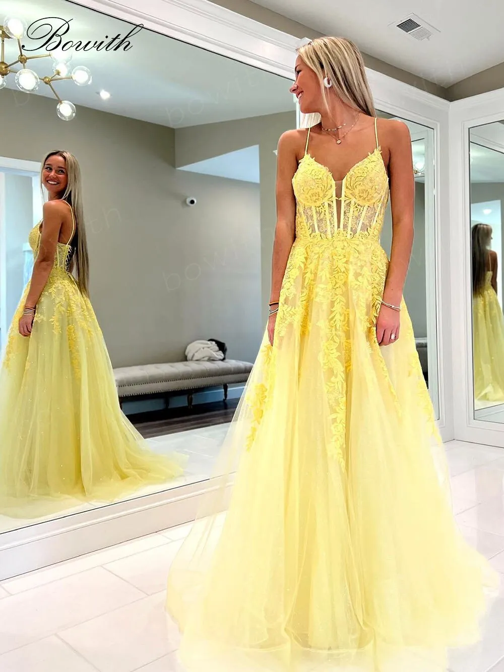 Bowith Applique Prom Dresses Long Graduation Dresses for Women Lace Up Evening Gown vestidos de cóctel