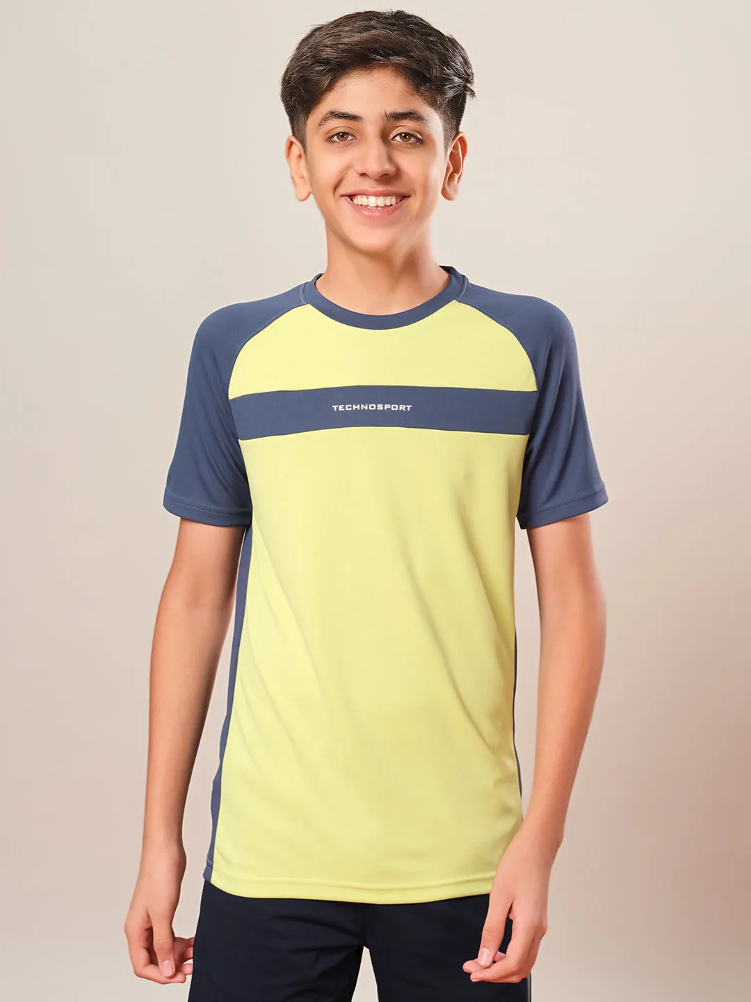 Boys Colorblock Slim Fit Round Neck T-shirt with DOUBLE COOL