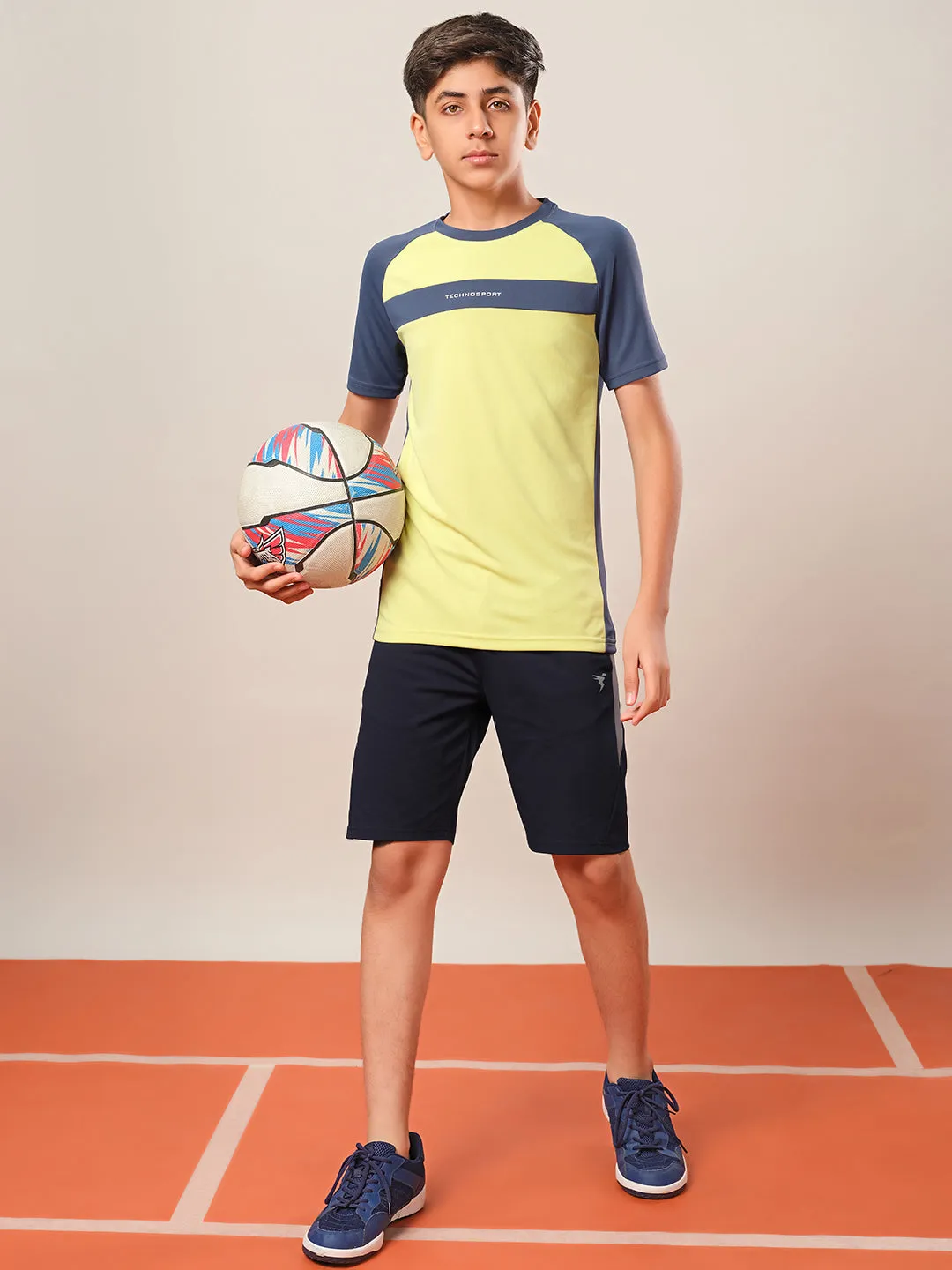 Boys Colorblock Slim Fit Round Neck T-shirt with DOUBLE COOL