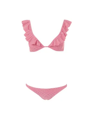 Brazil Red Gingham Bralette Over The Shoulder Frill Bikini