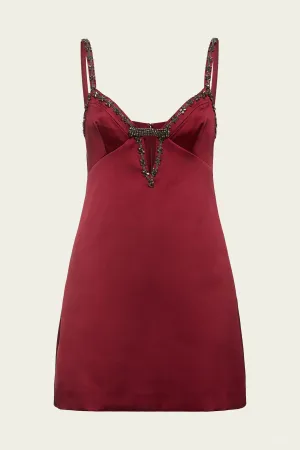 Burgundy Satin Strappy Mini Dress