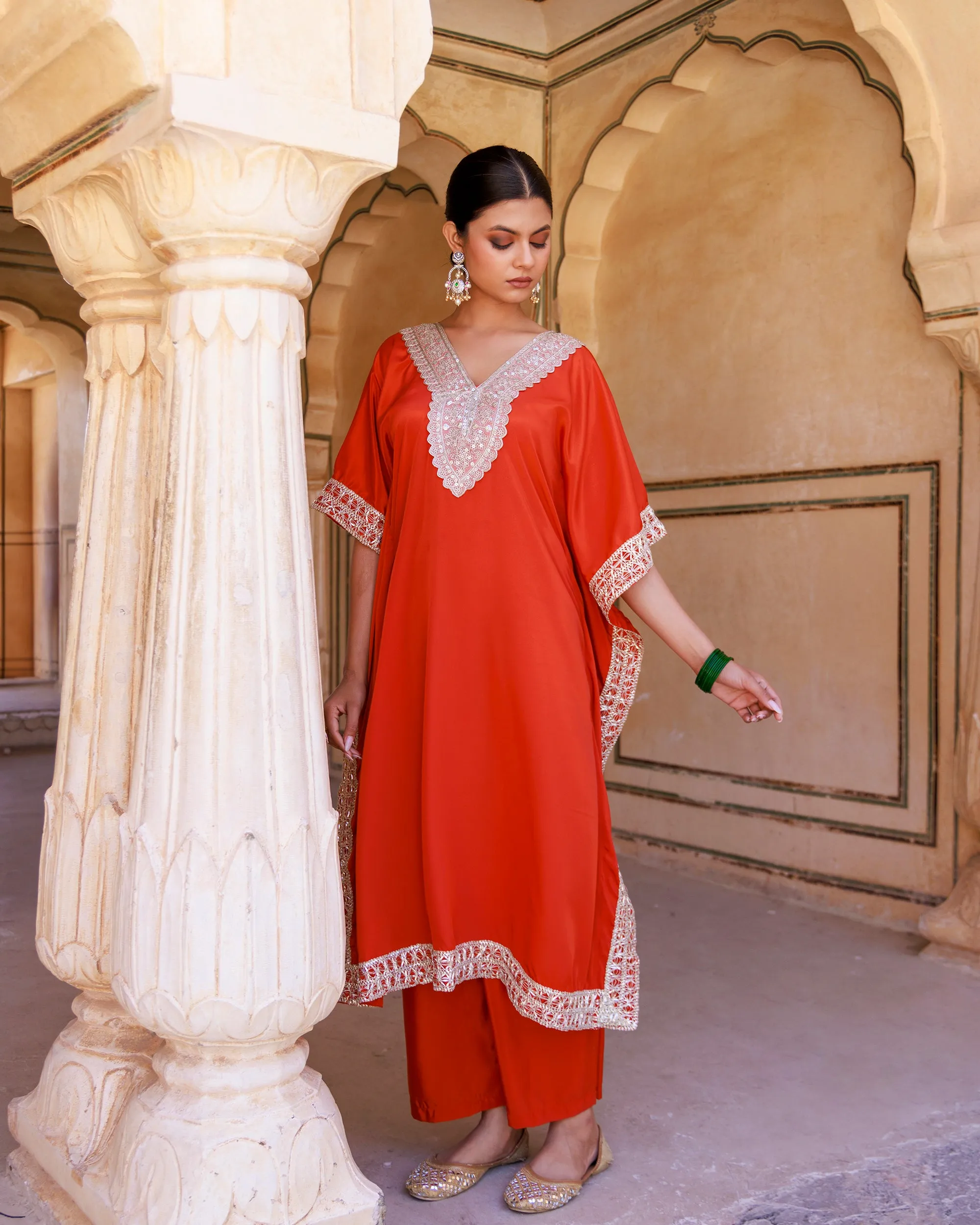 Burnt Orange Crepe Kaftan & Palazzo
