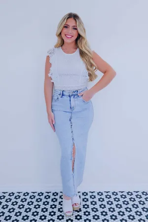 Cadence Crochet Lace Cropped Top-White