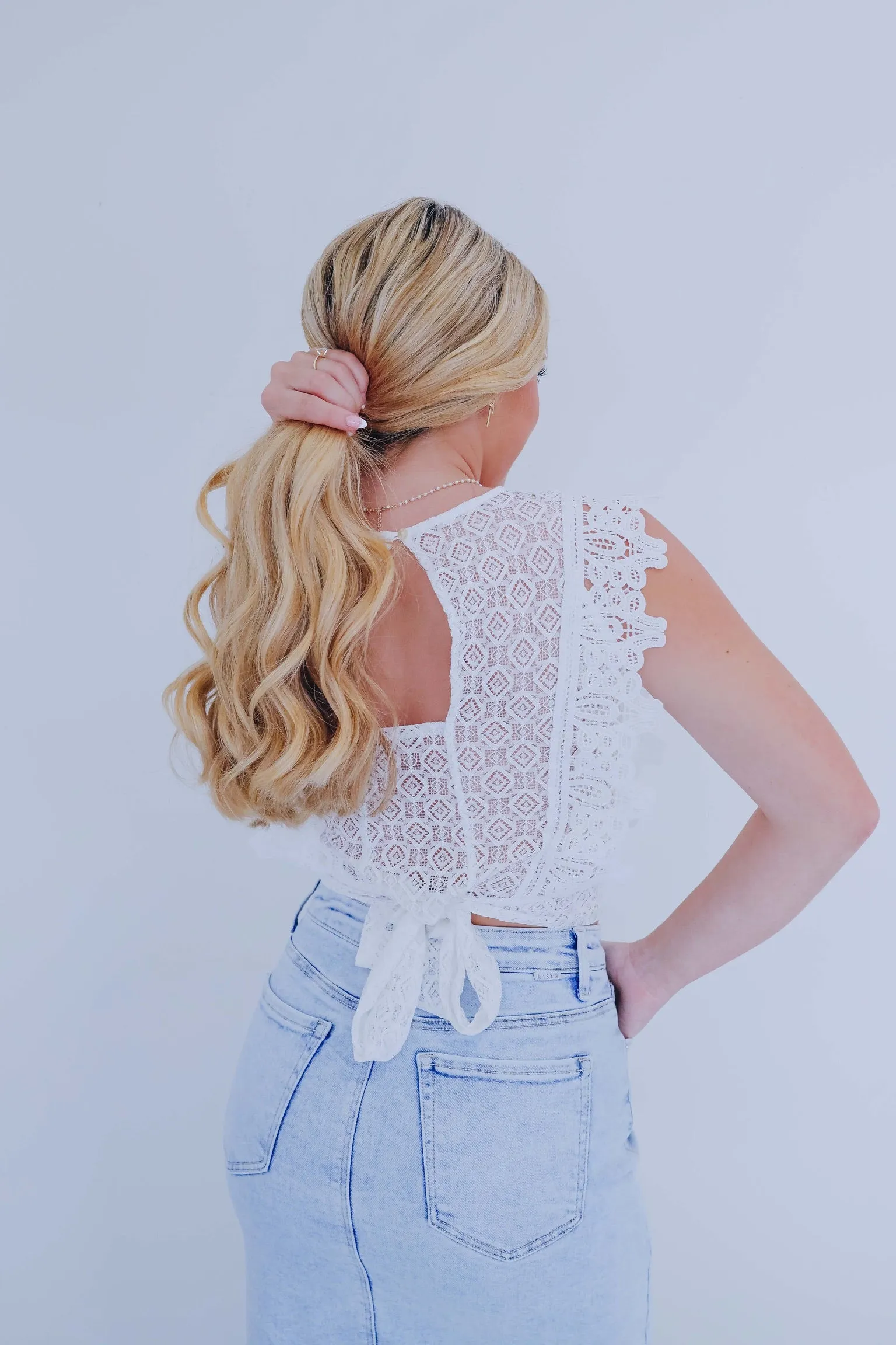 Cadence Crochet Lace Cropped Top-White