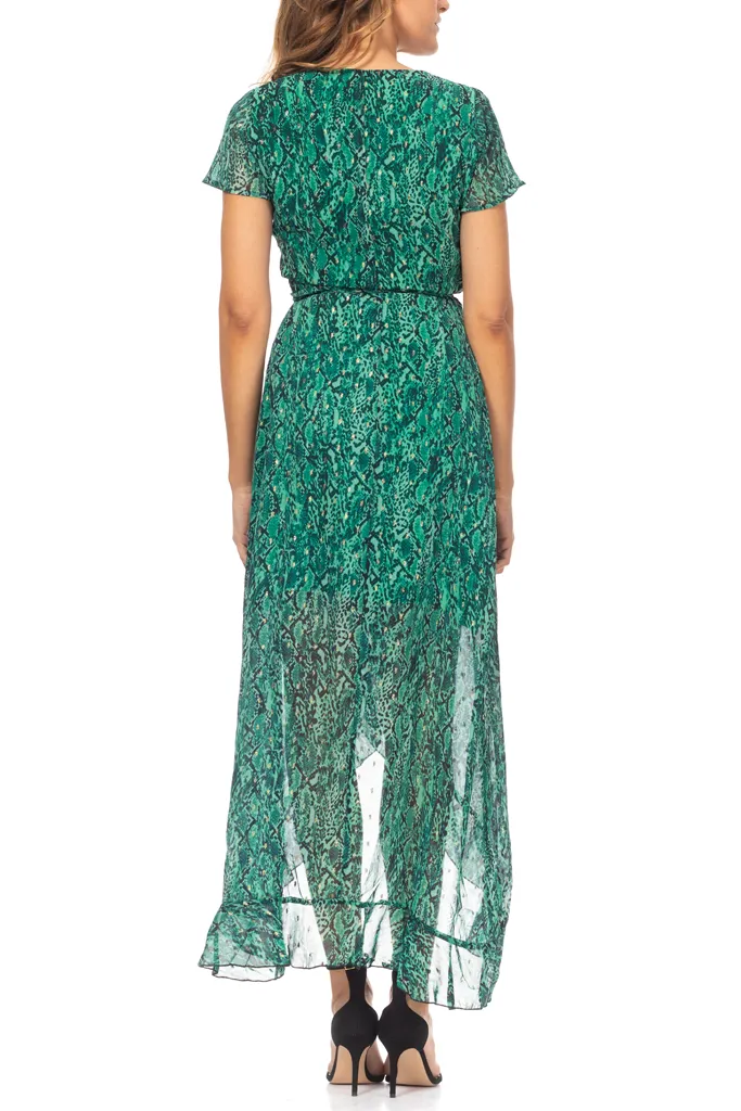 Caily Petrol Printed Cruise Dress with Transparency
