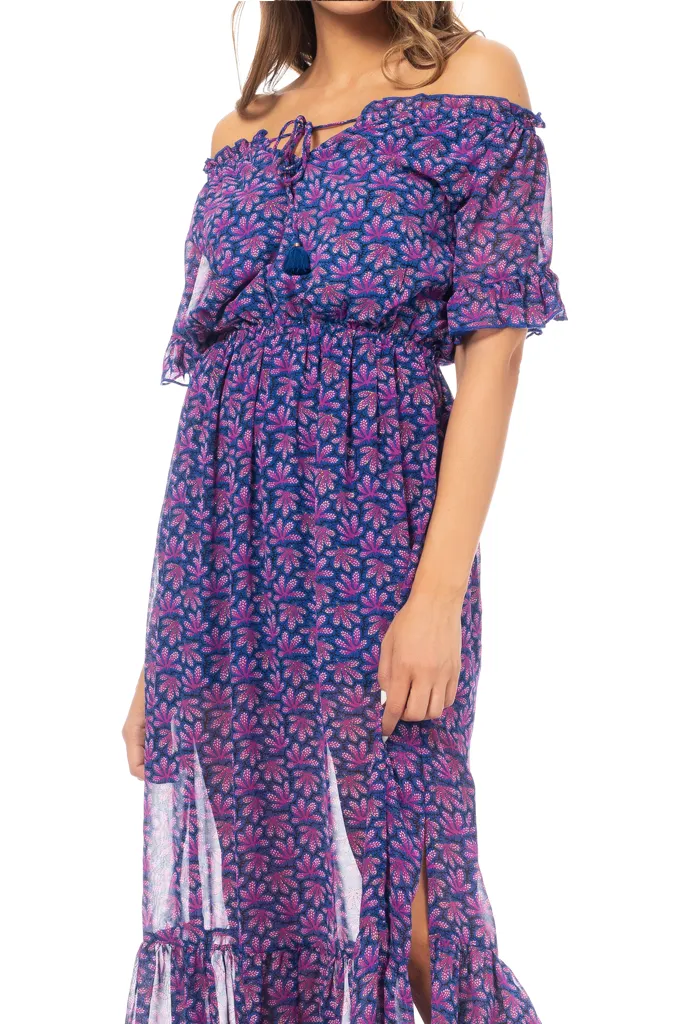 Caralia Purple Printed Dress with Transparency