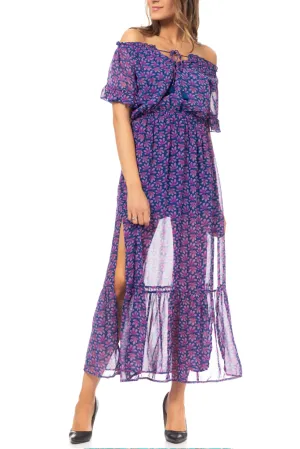 Caralia Purple Printed Dress with Transparency