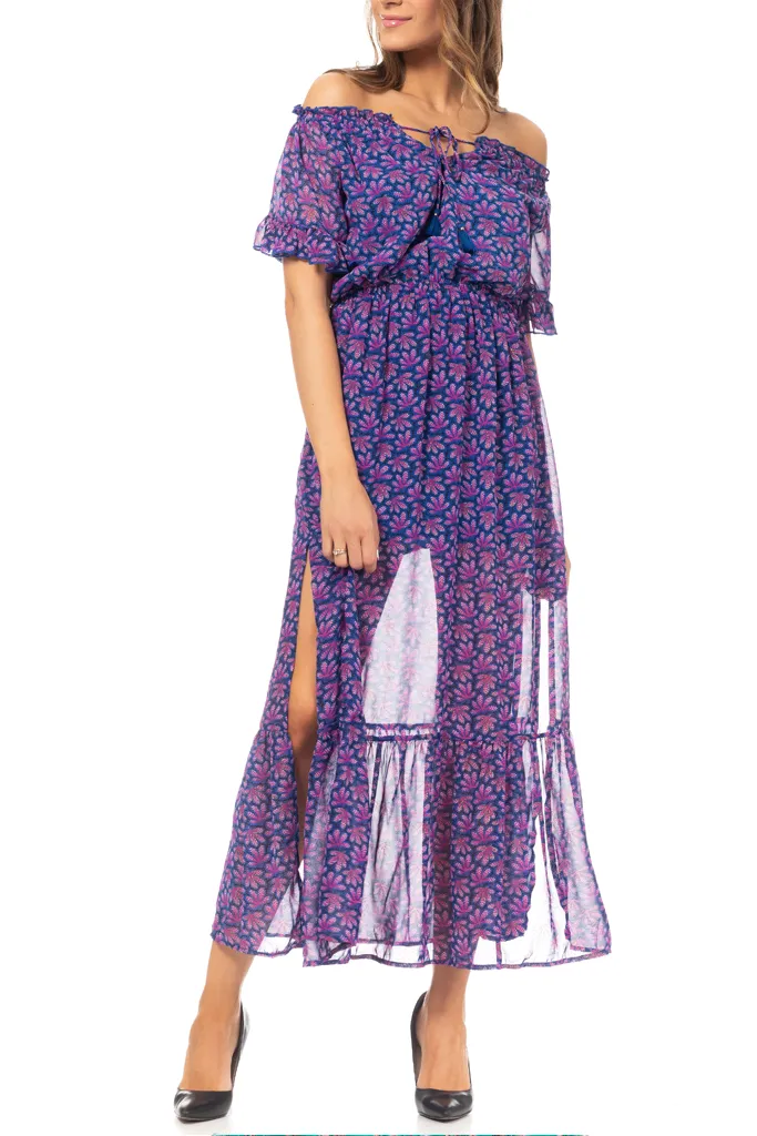 Caralia Purple Printed Dress with Transparency