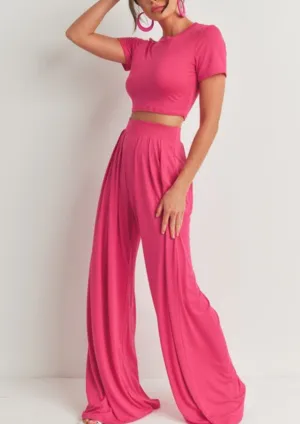 Casually Fine Palazzo Pants Set (Pink)