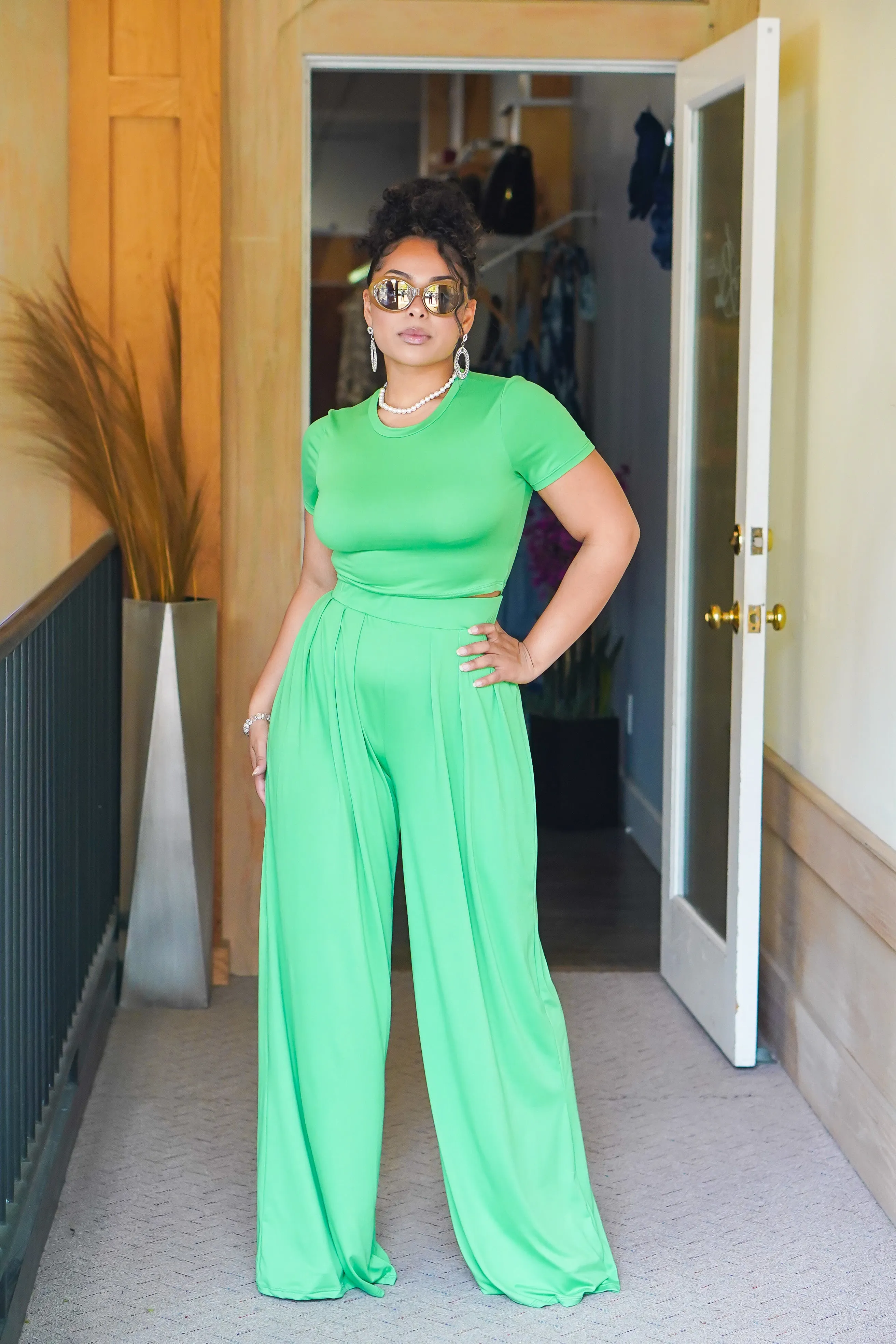 Casually Fine Palazzo Pants Set (Pink)