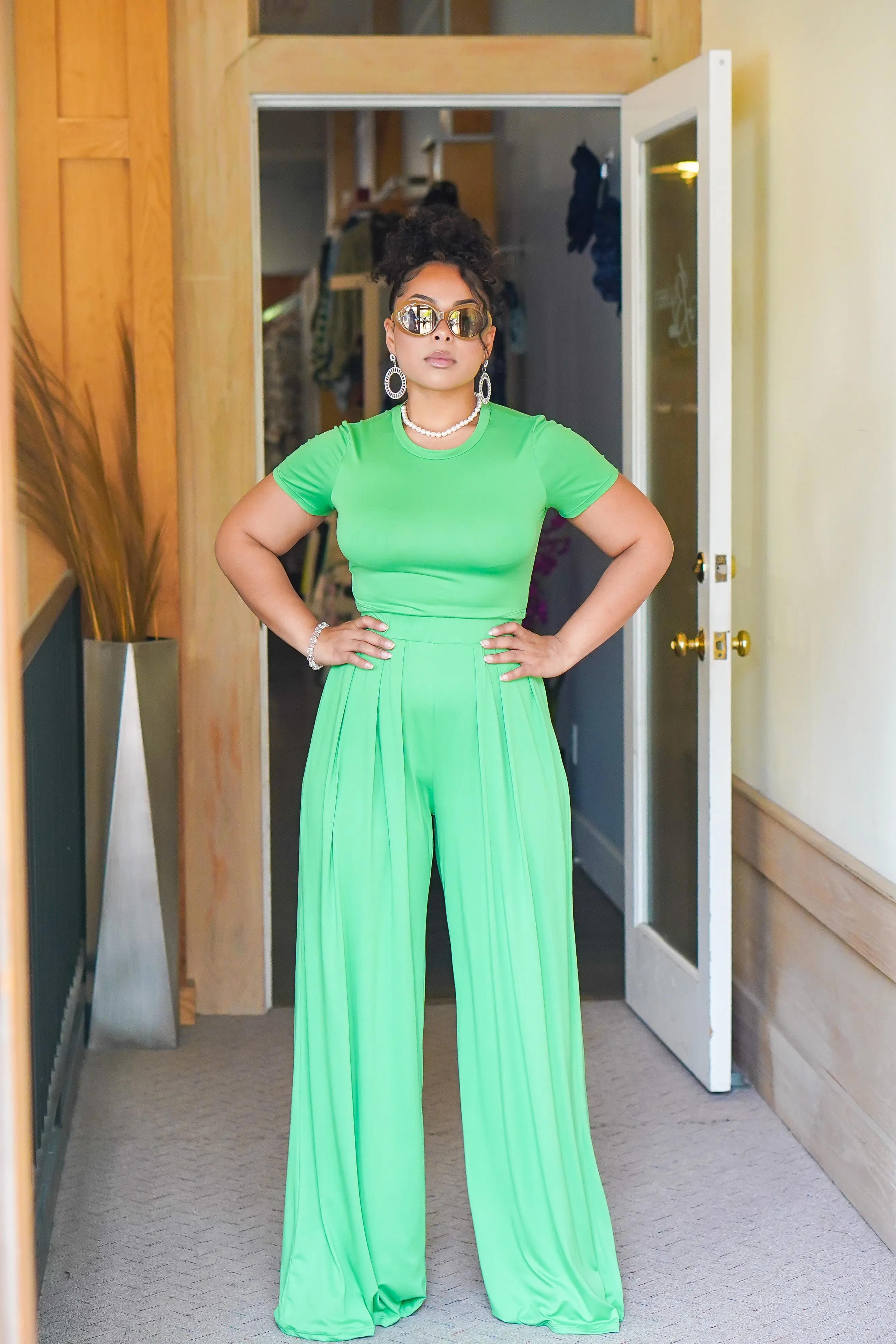 Casually Fine Palazzo Pants Set (Pink)