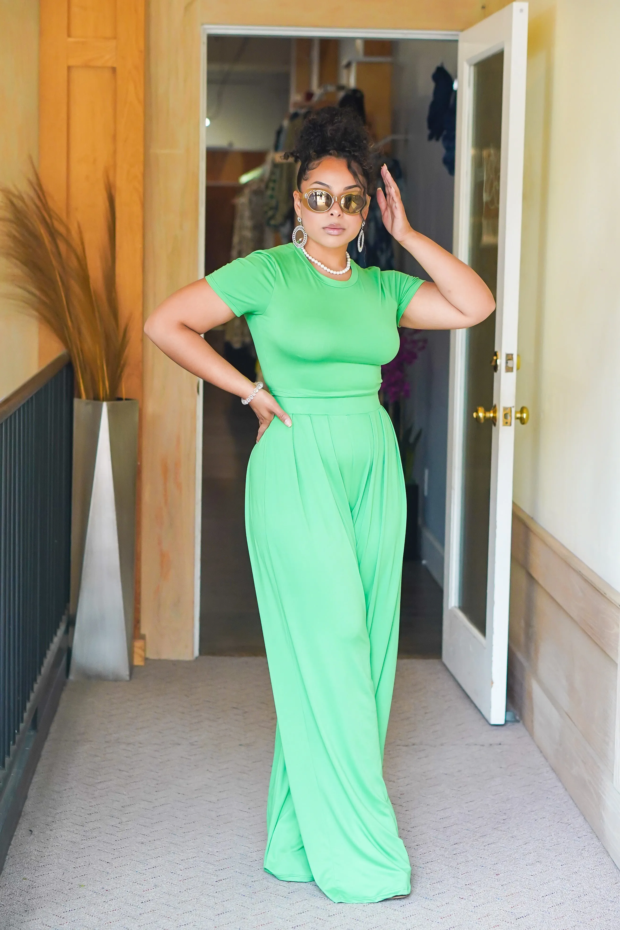 Casually Fine Palazzo Pants Set (Pink)