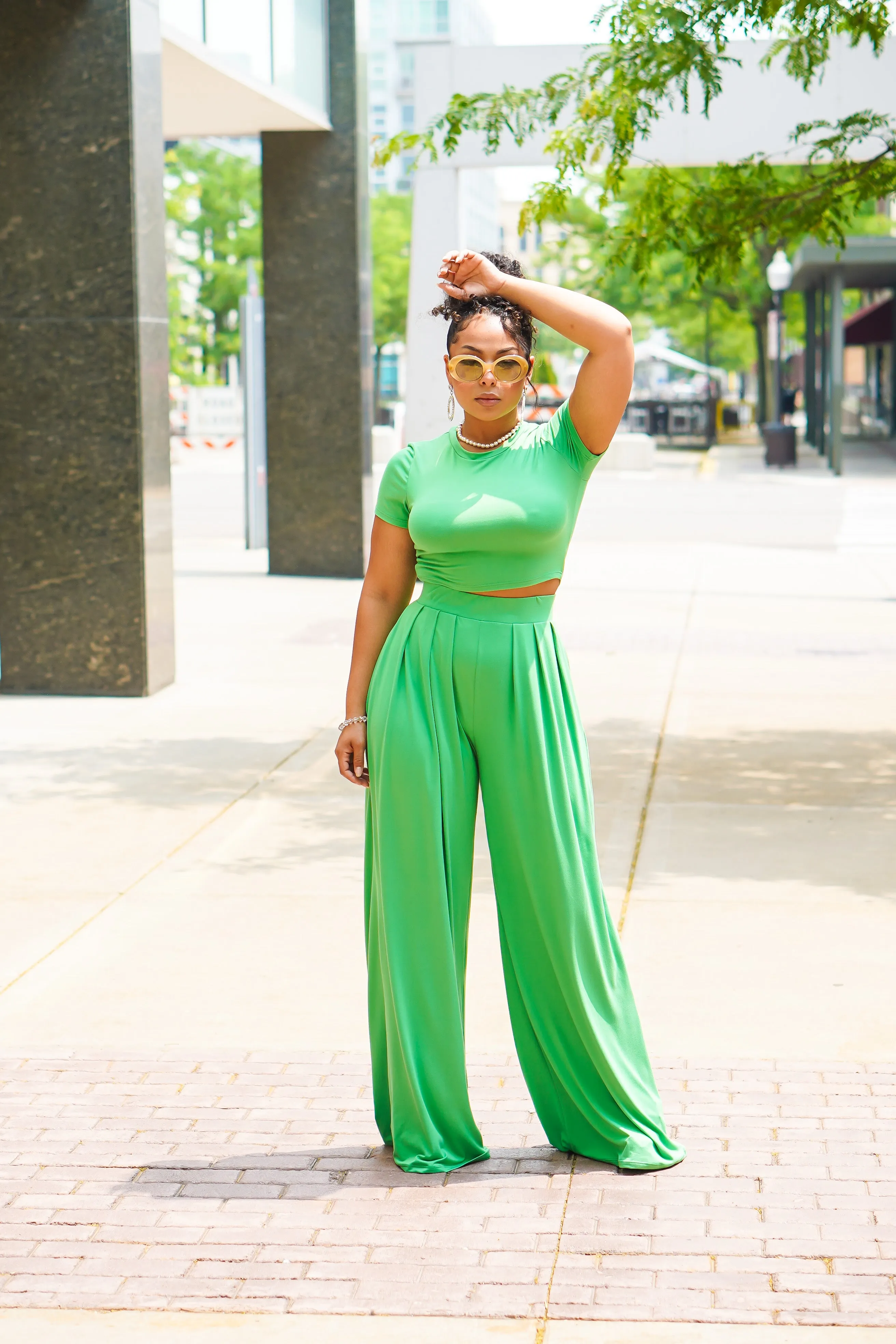 Casually Fine Palazzo Pants Set (Pink)