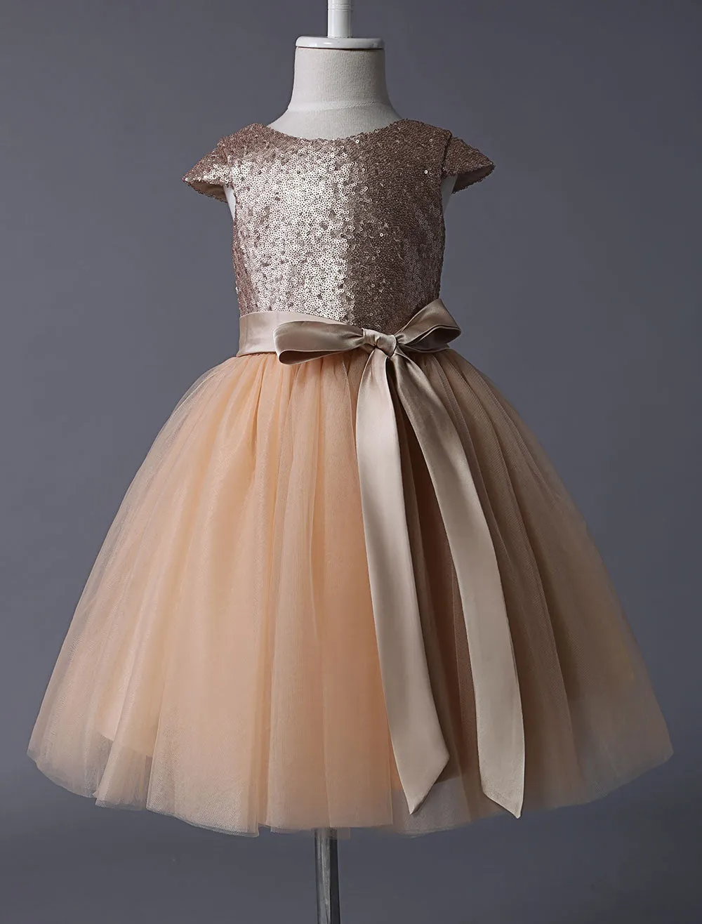 Champagne Sequined Tutu Pageant Dress Toddlers Cap Sleeves Tulle Short Kids Party Dresses