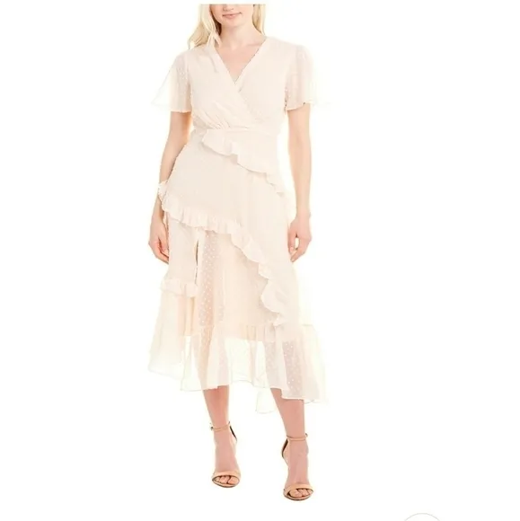 CISTAR New York Swiss Dot Ruffle Midi Dress Size L