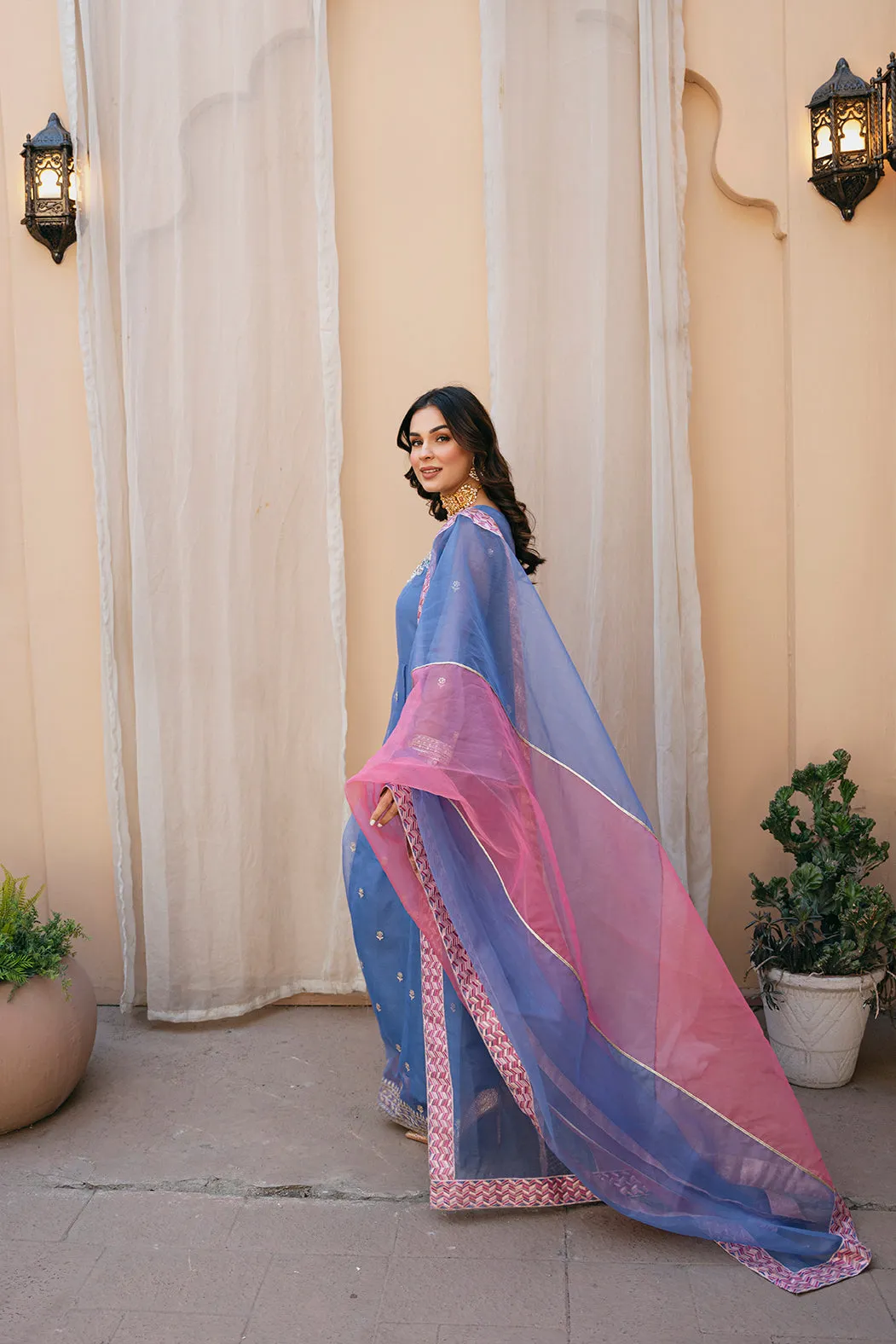 Classic Navy Blue Heavily Embroidered Frock Pakistani party Dress