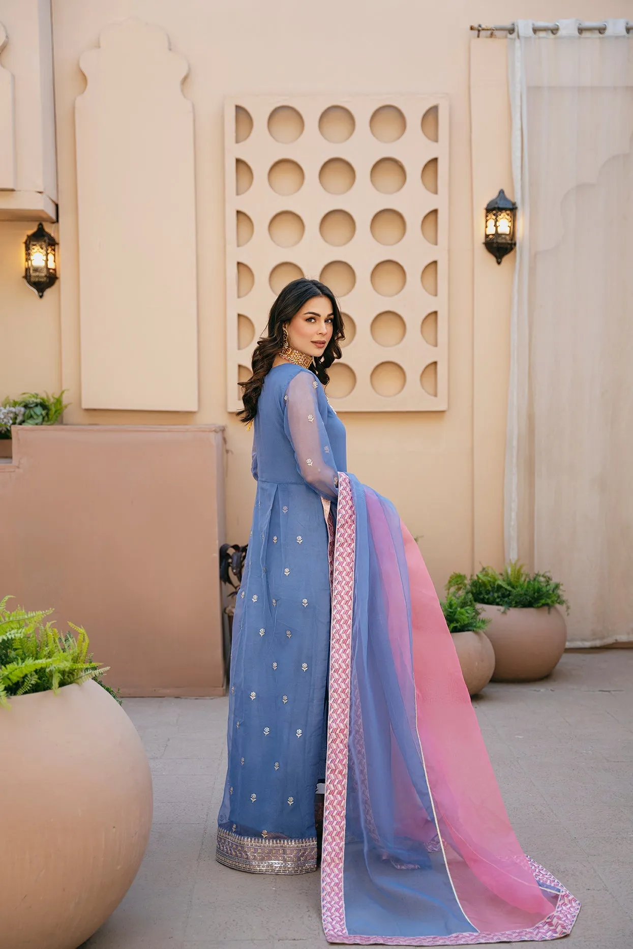 Classic Navy Blue Heavily Embroidered Frock Pakistani party Dress