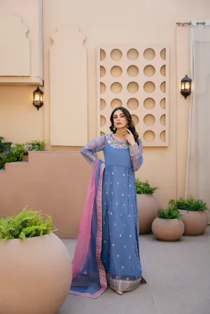 Classic Navy Blue Heavily Embroidered Frock Pakistani party Dress