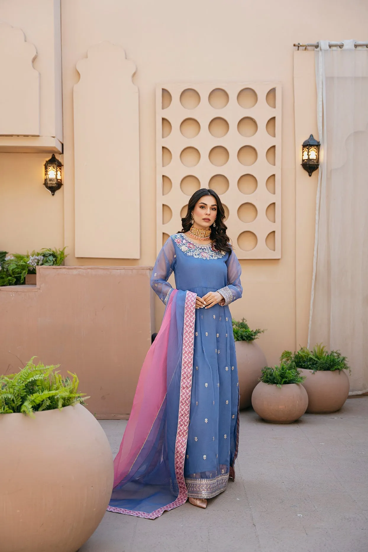 Classic Navy Blue Heavily Embroidered Frock Pakistani party Dress