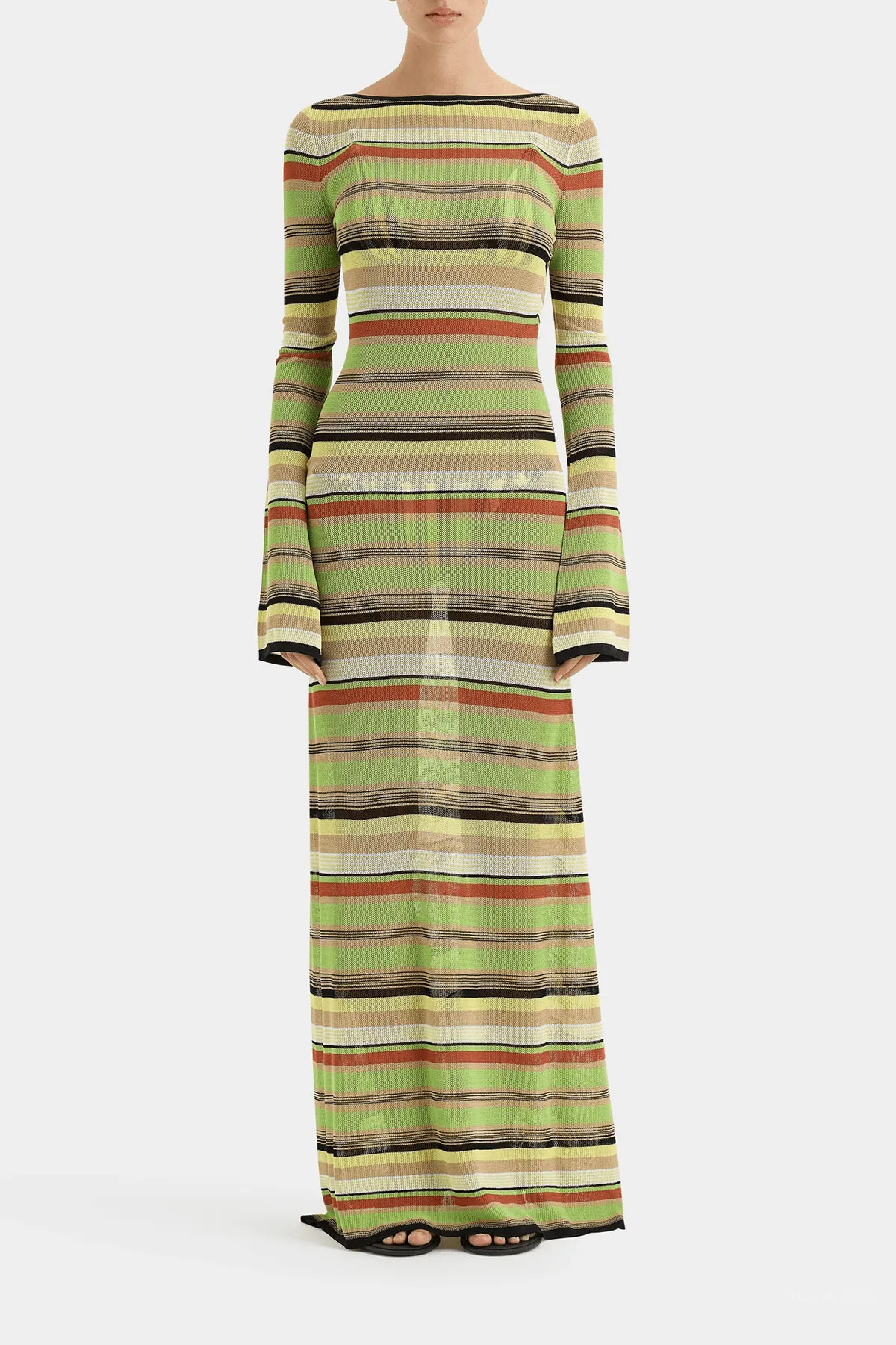 Coastline Low Back Dress in Palm Stripe
