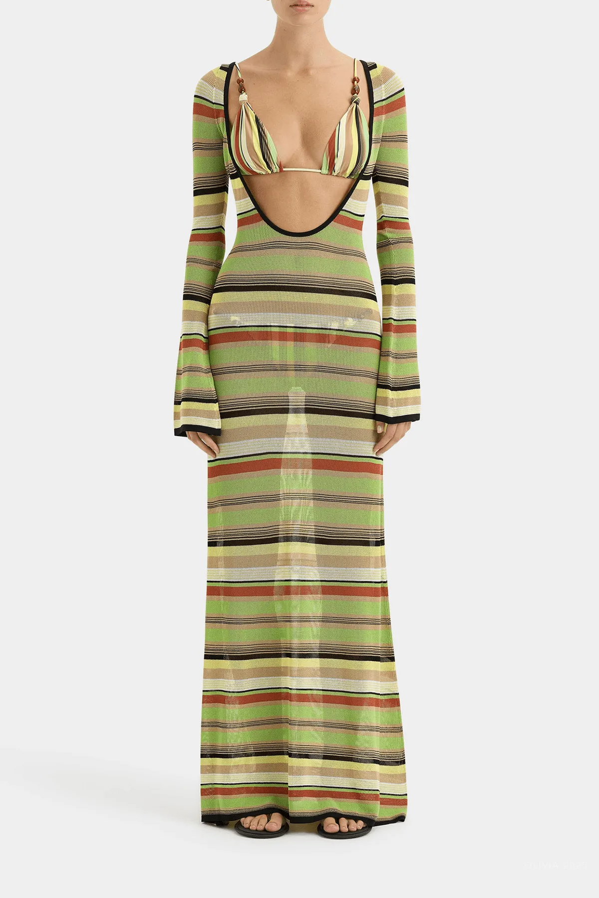 Coastline Low Back Dress in Palm Stripe