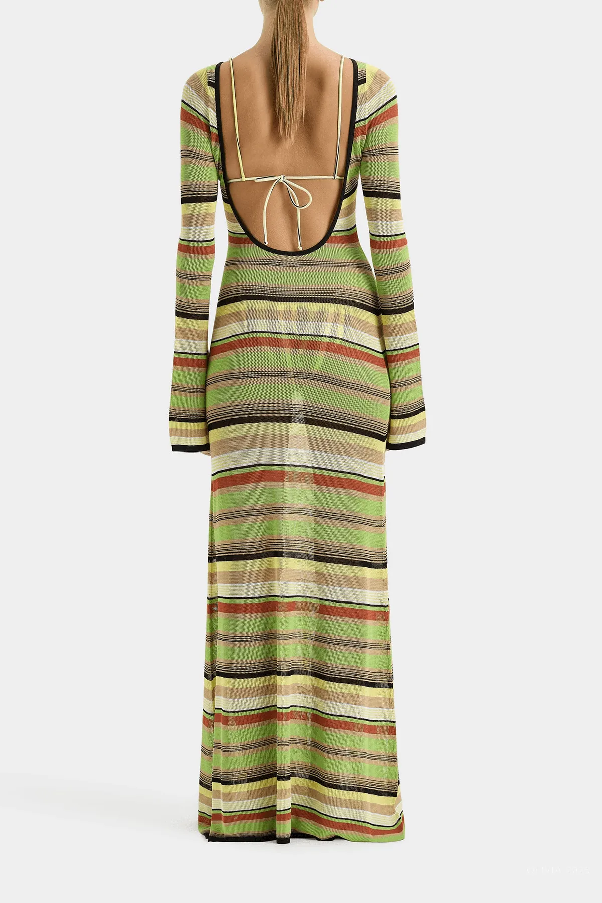 Coastline Low Back Dress in Palm Stripe