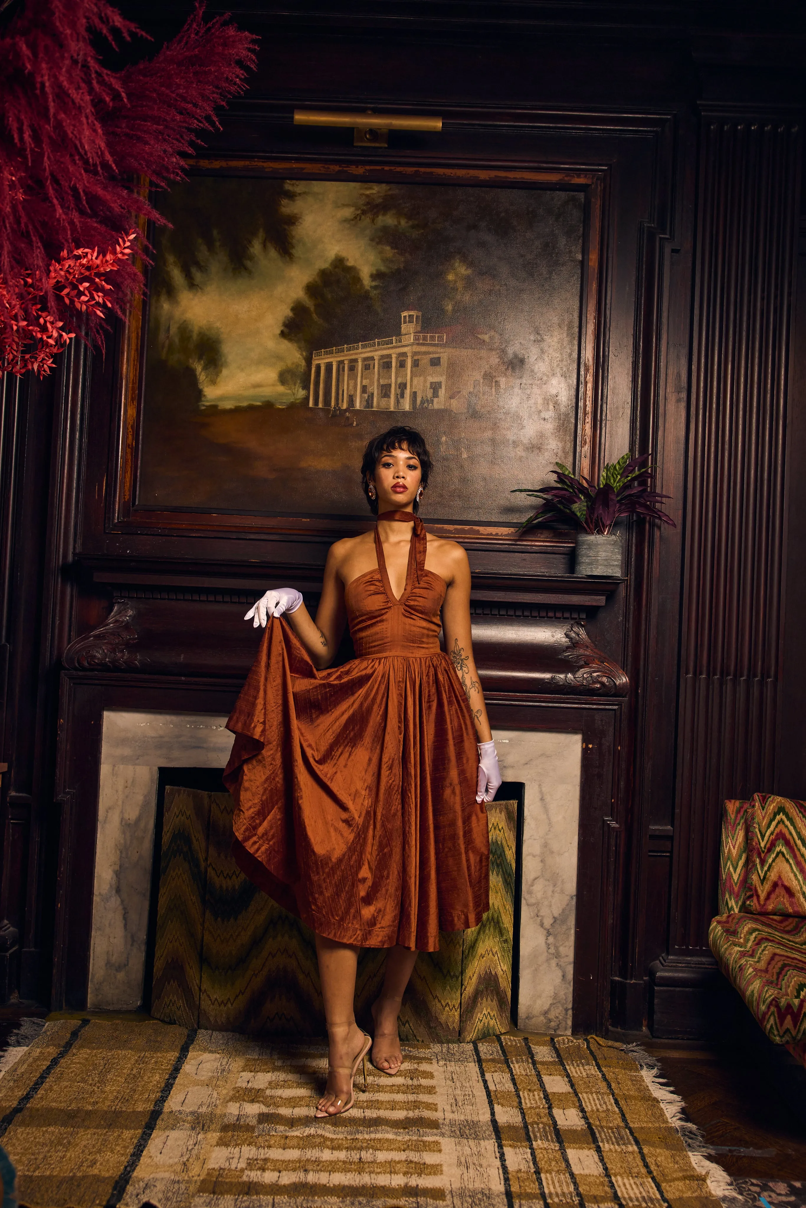 Cocktail Dress Full Skirt-Silk Dupioni Brown-Pre-Order