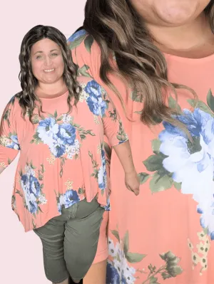 Constance Sharkbite Flowy Top in Apricot Floral